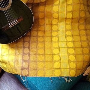 COPY - COPY - Vintage 1970's gold, yellow, brown linen fabric.